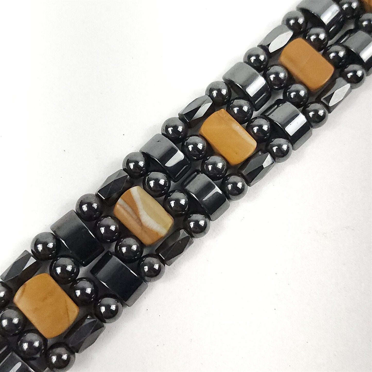 Black & Tan Sandstone Natural Stone Magnetic Bracelet Therapeutic Quad