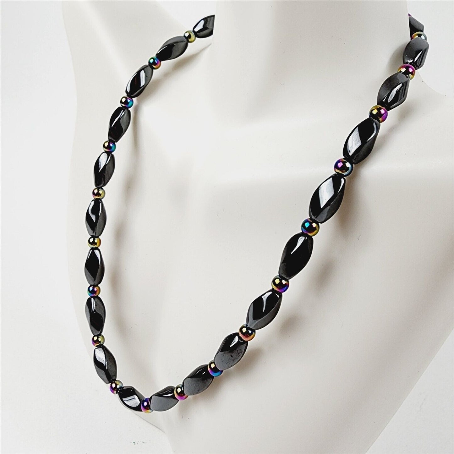 Black & Rainbow Slim Twist Magnetic Beaded Necklace Therapeutic Handmade