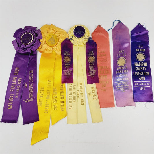 8 Vintage Waterloo Iowa Indiana Palomino Horse Parade Award Ribbons 1946-1950