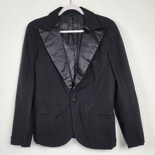 Vintage Black One Button Tuxedo Suit Jacket Lined Size 34