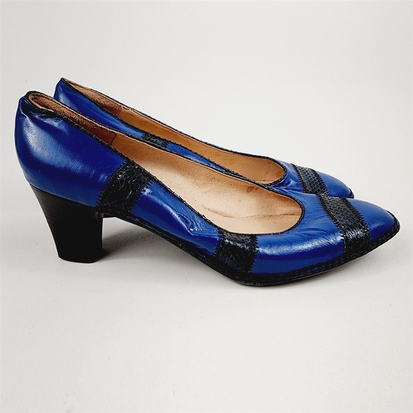 Vintage Jemellee Blue Snake Skin Leather Heels Shoes Womens Size 9