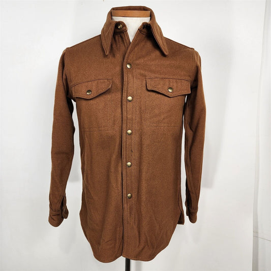Vintage Woolrich Brown Snap Button Up Shirt Long Sleeve Mens Size S