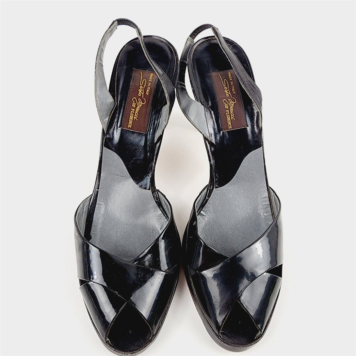 Vintage Sesto Meucci Black Peep Toe Slingback Pumps Heels Shoes Size 7.5 AA