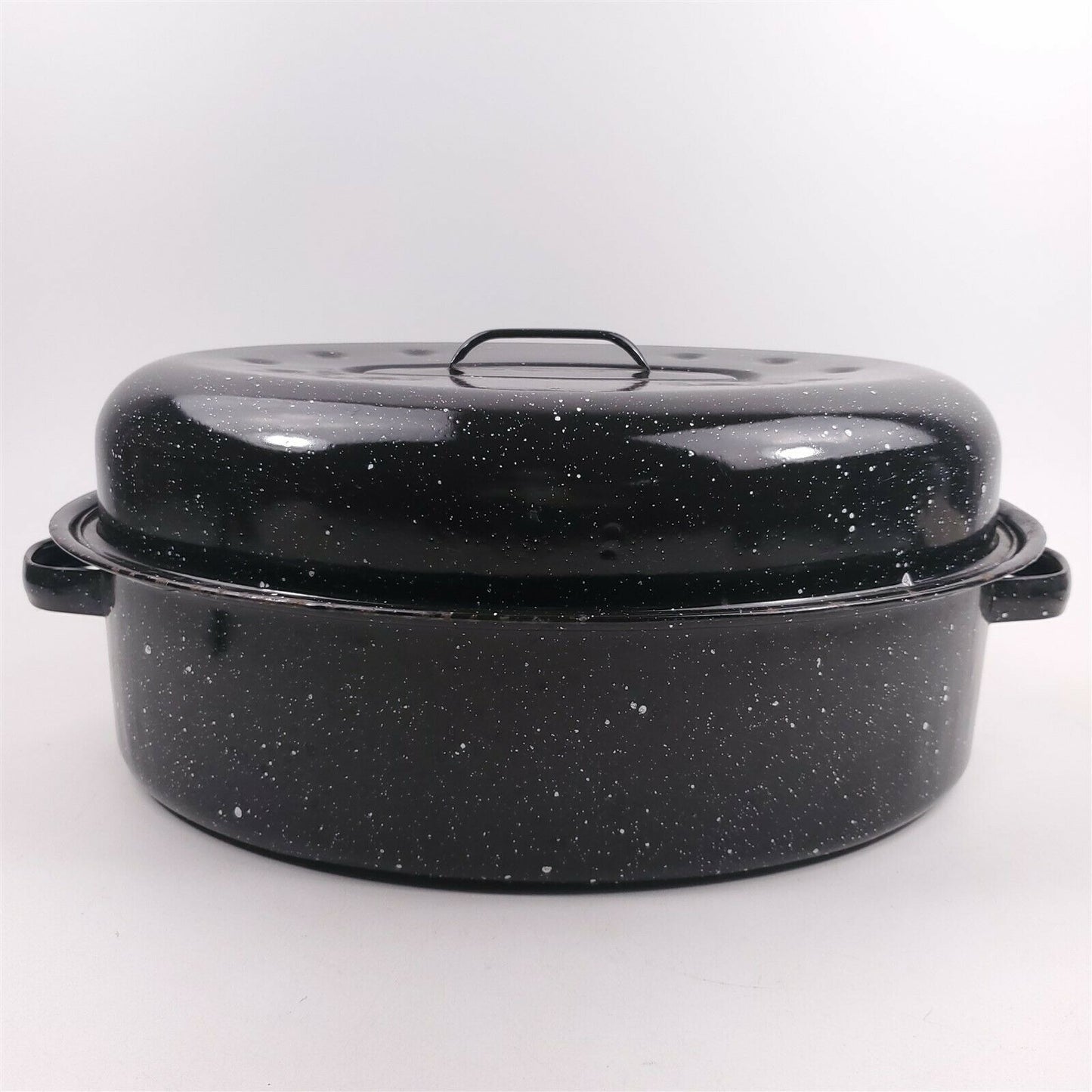 Cookware Vintage Black Speckled Oval Roasting Pan Large Enamelware 16''x12''x7''