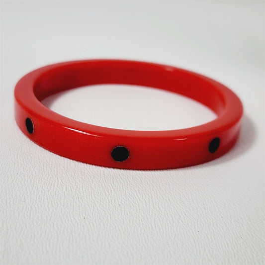 Vintage Red & Black 8 Polka Dot Bakelite Bangle Bracelet
