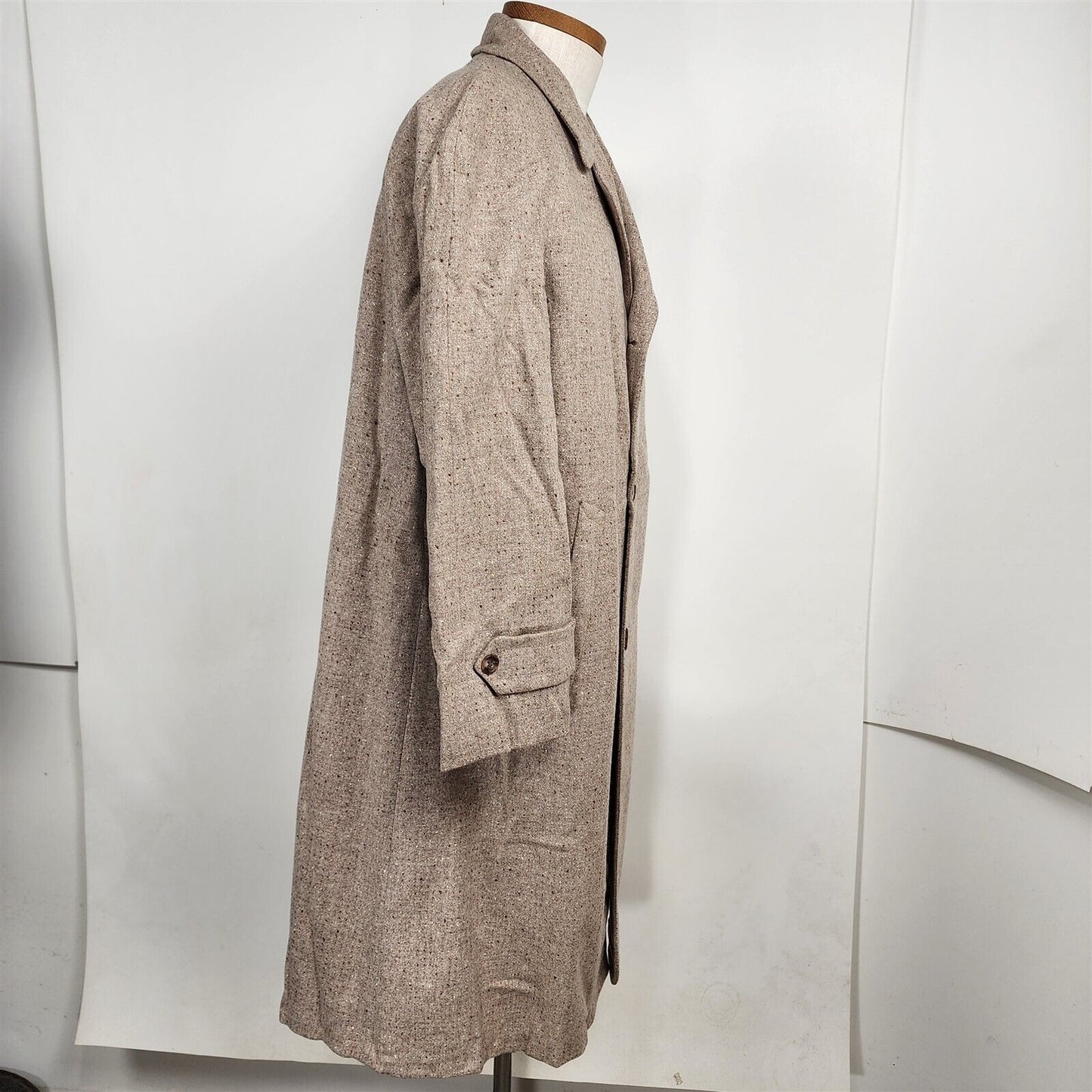 Vintage Giles Beige Speckled Mens Tweed Overcoat Topcoat