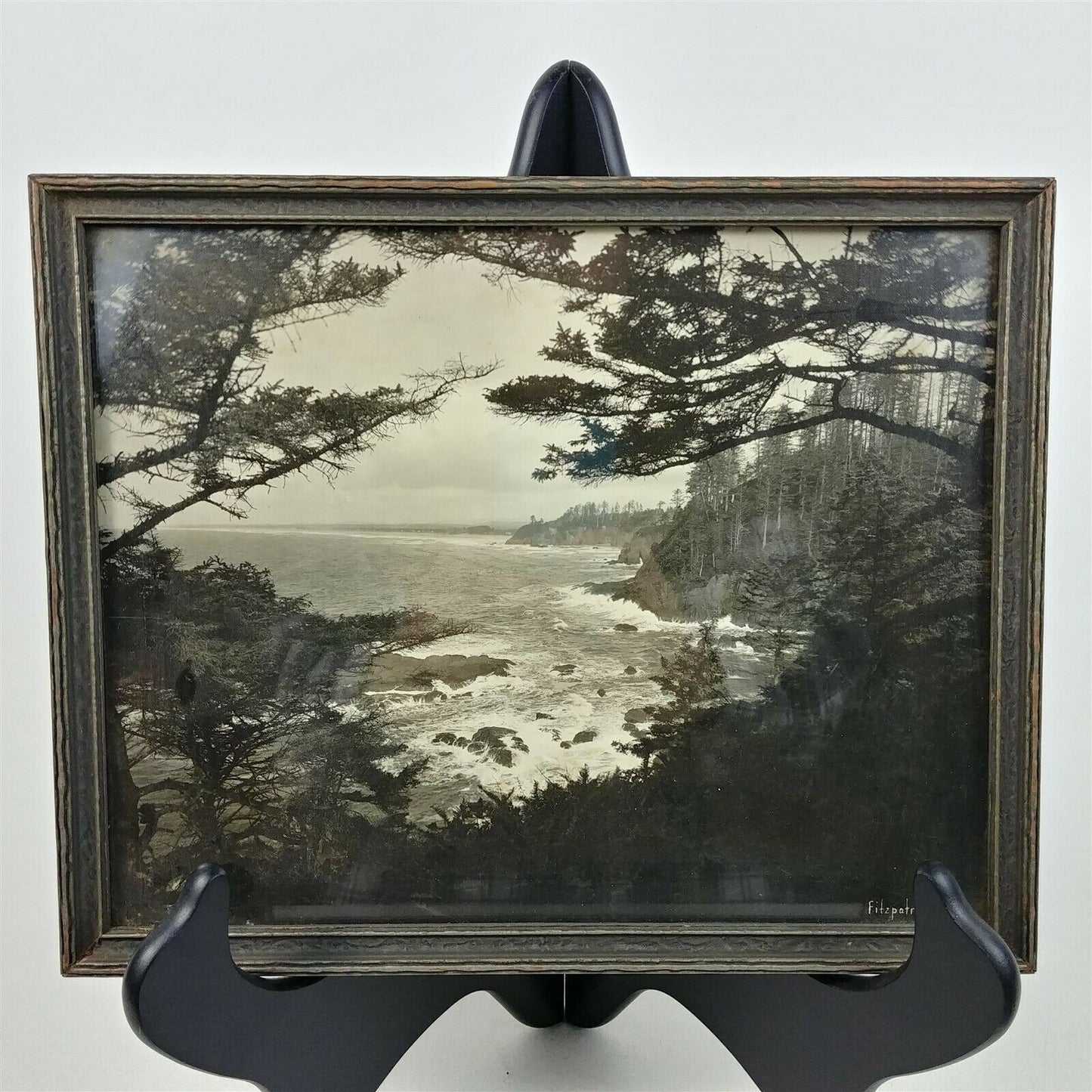 3 Charles Fitzpatrick Framed Art Black & White, Hand Colored, Print Ocean, Falls