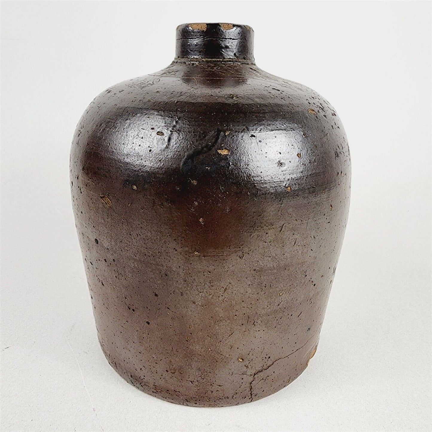 Vintage Primitive Brown Stoneware Beehive Crock Jug w/ Handle Handmade - 7" tall