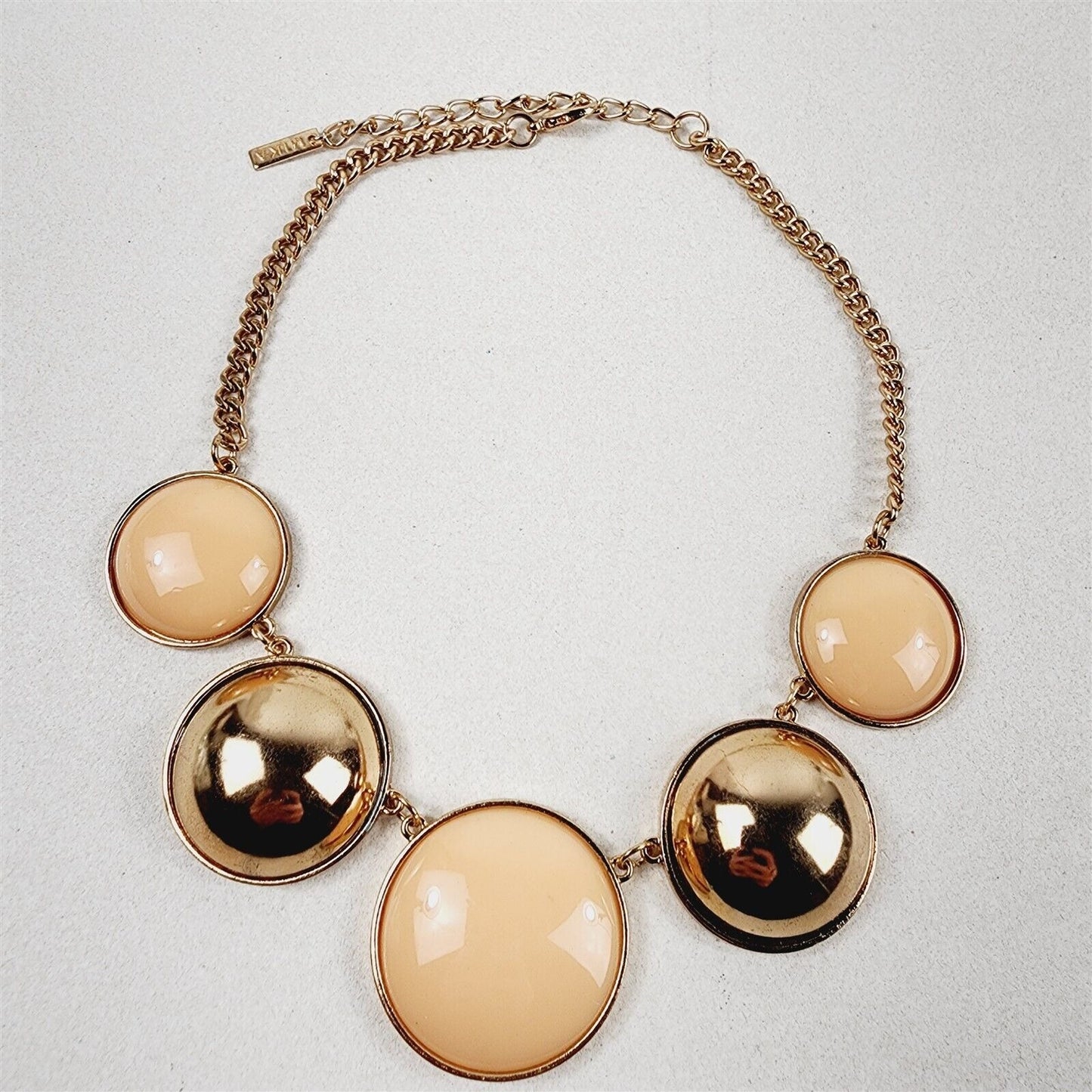 Gold & Pink Round Dome Necklace Earrings Fashion Jewelry Set