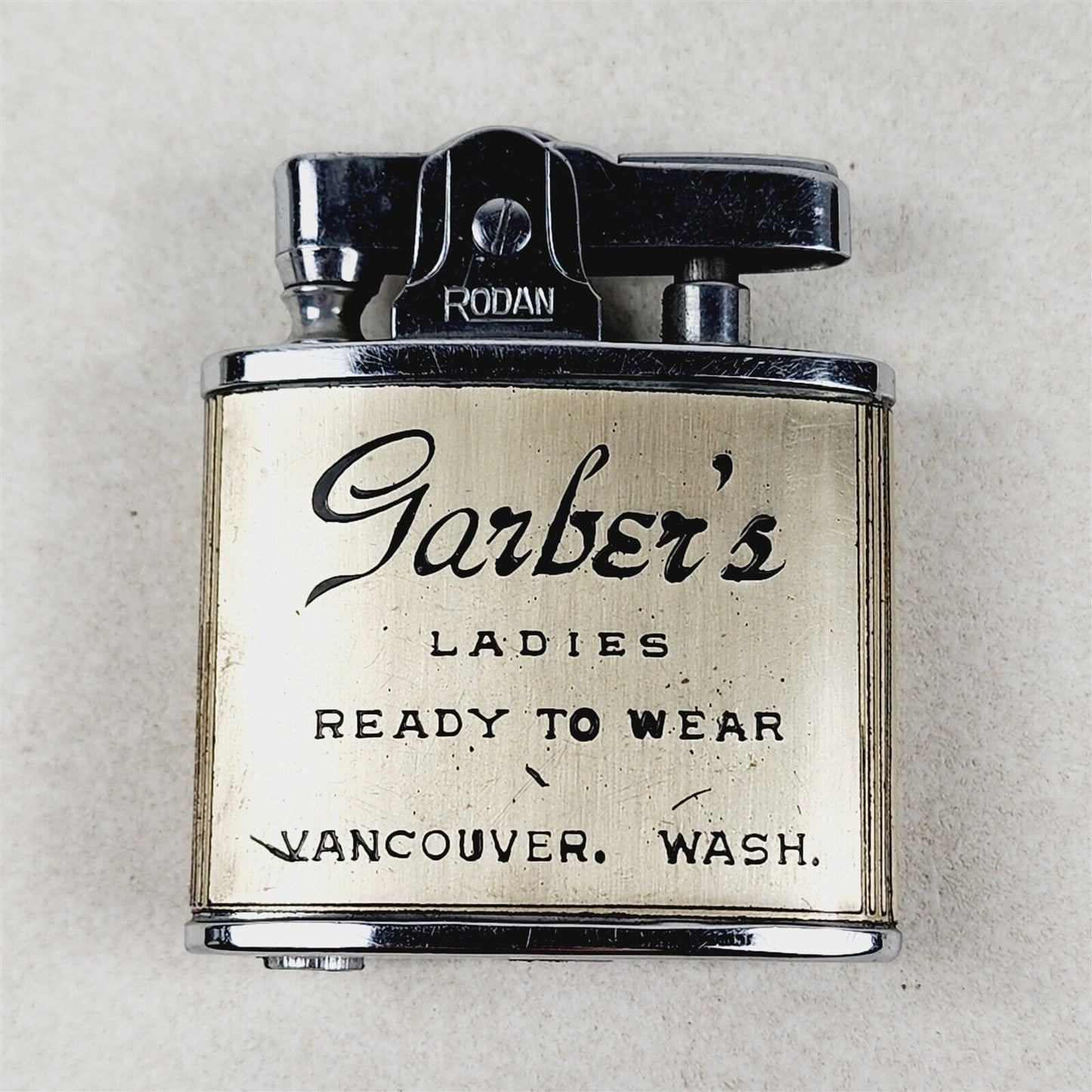 Vintage Rodan Lighter Advertising Garber's Ladies Read to Wear Vancouver WA