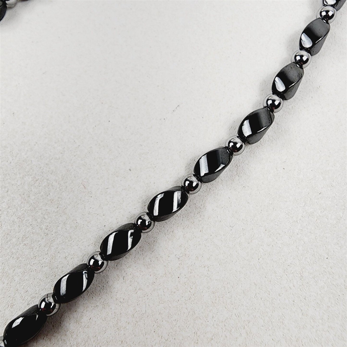 Black & Silver Short Twist Magnetic Beaded Necklace Therapeutic Handmade