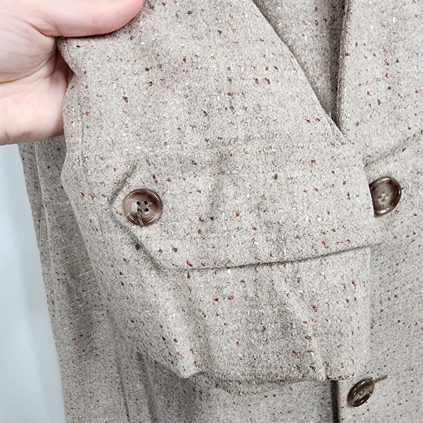 Vintage Giles Beige Speckled Mens Tweed Overcoat Topcoat