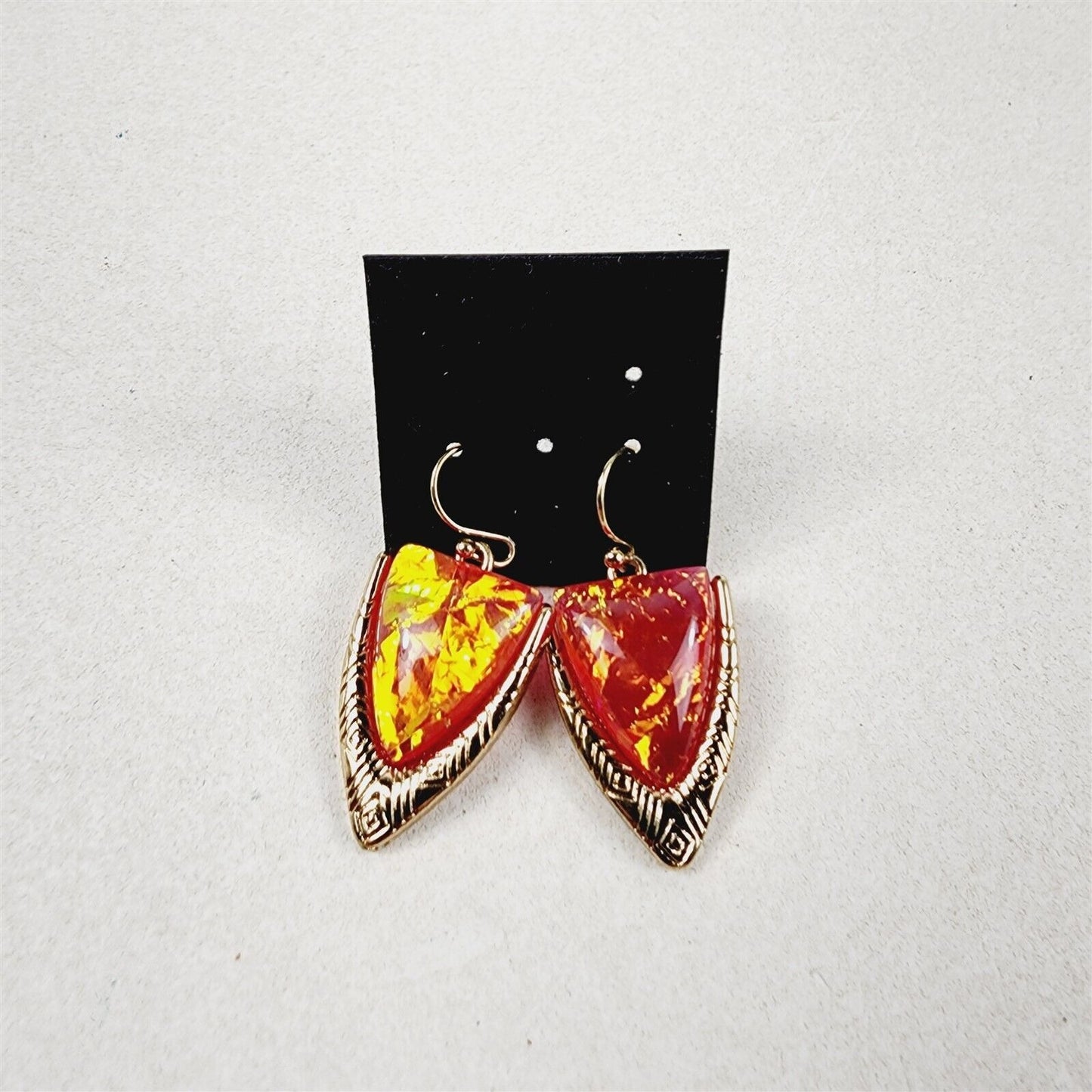 Red Orange Fire Triangle Necklace Earrings Fashion Jewelry Set