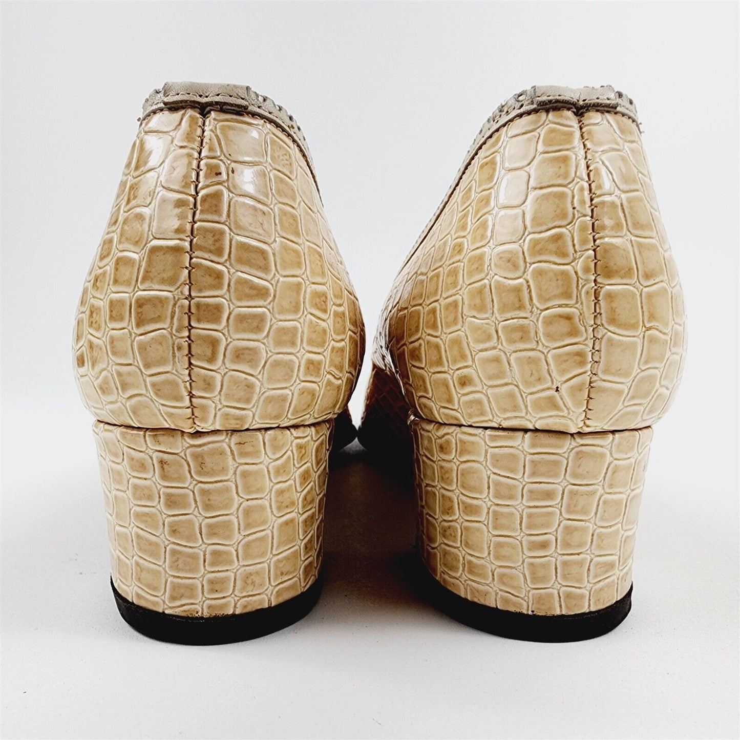 Vintage Palter Debs DeLiso Cream Reptile Pumps Heels Shoes Womens Size 8 AA
