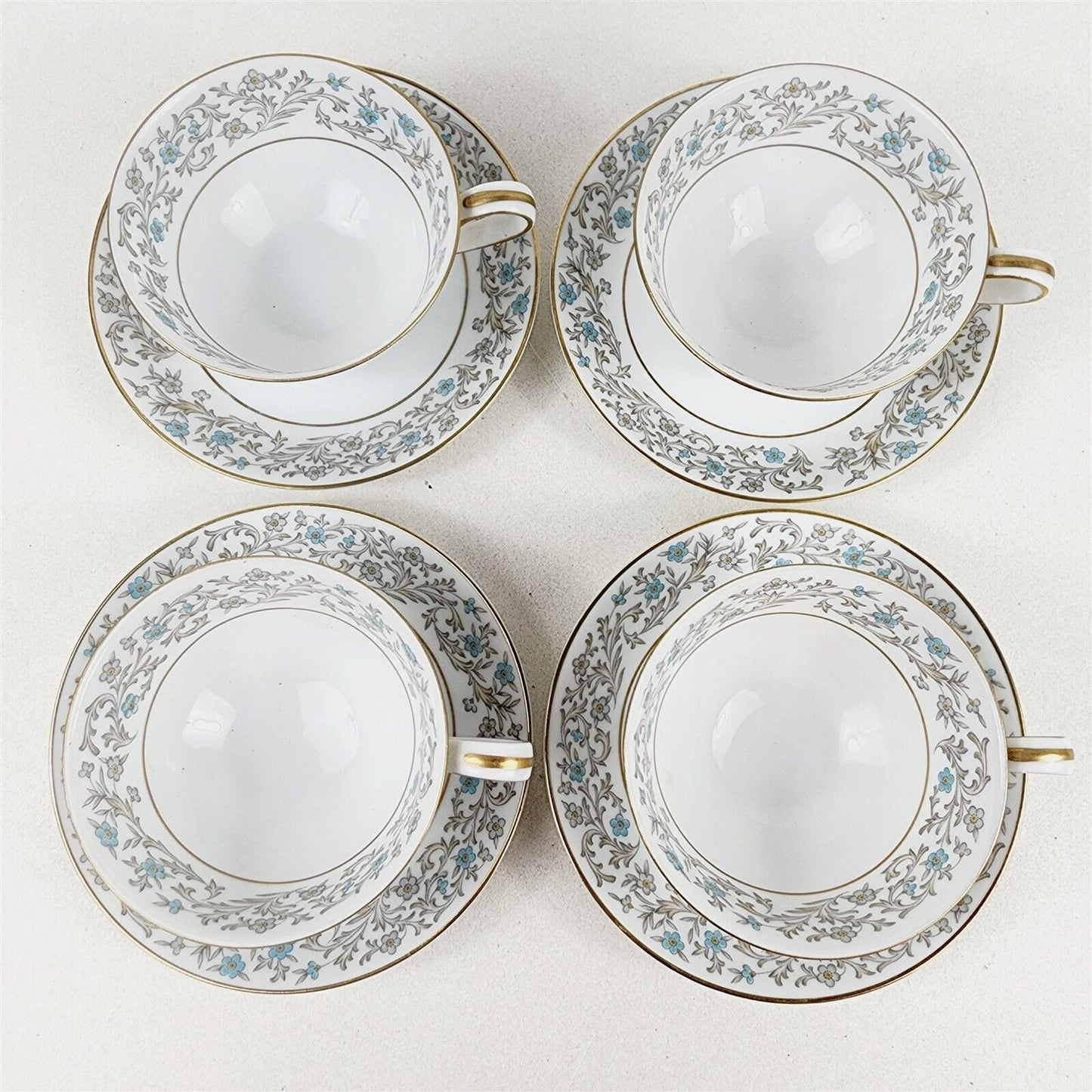 Noritake Dover 5633 Set of 4 Teacups & Saucers