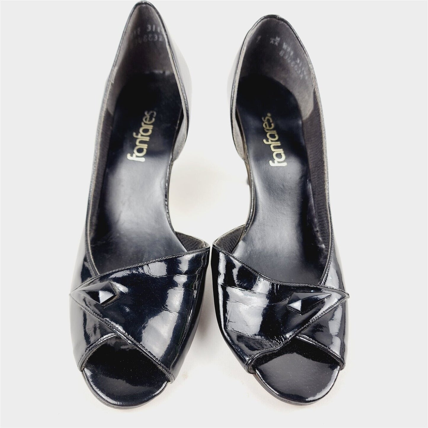 Vintage FanFares Black Peep Toe Pumps Heels Shoes Womens Size 7