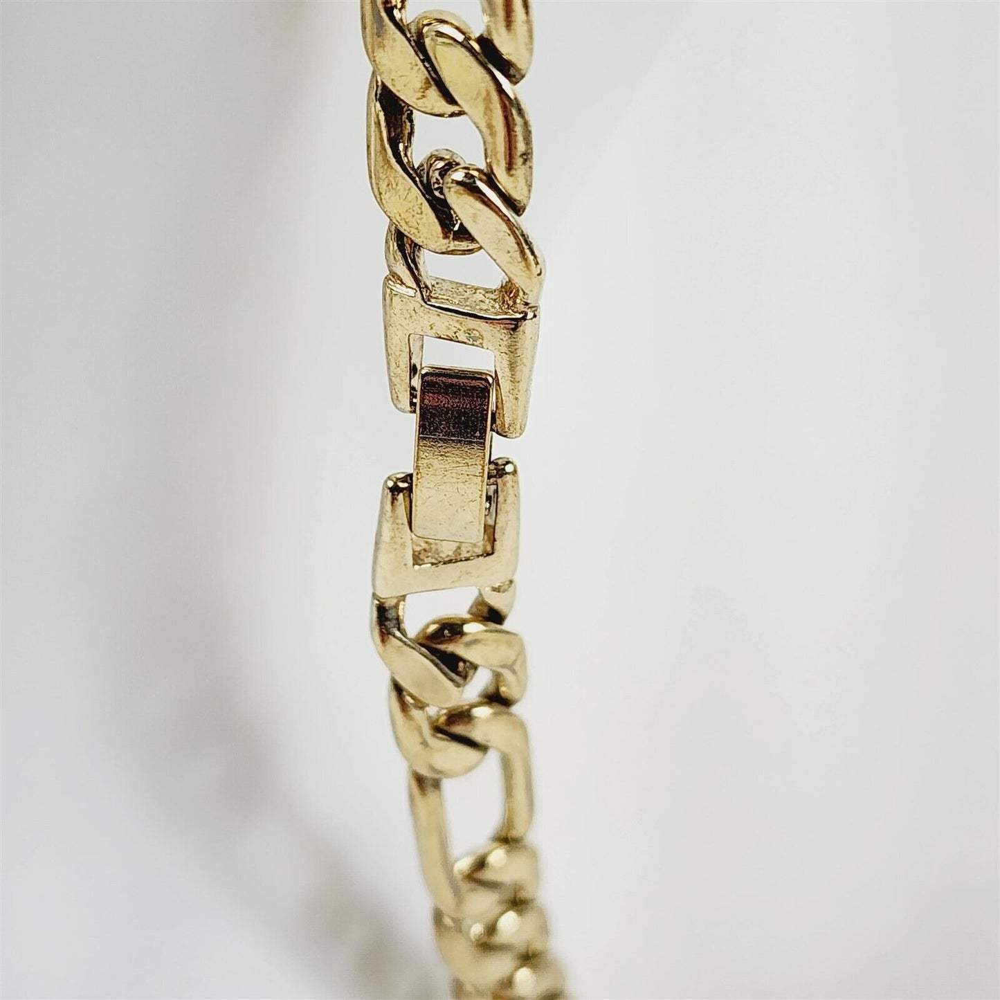 14K Gold Plated Anklet Ankle Bracelet Bevelled Figaro 7.5mm Chain - 13"