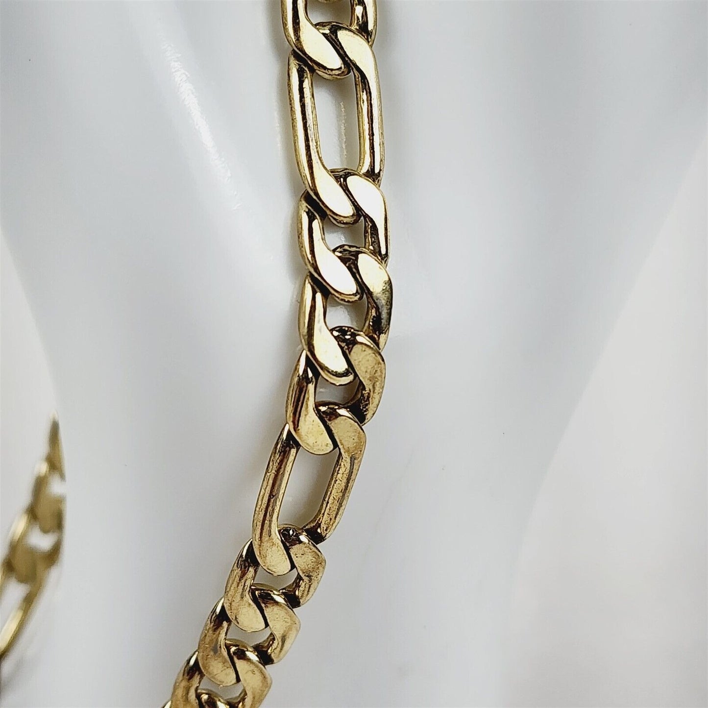 14K Gold Plated Anklet Ankle Bracelet Bevelled Figaro 7.5mm Chain - 13"