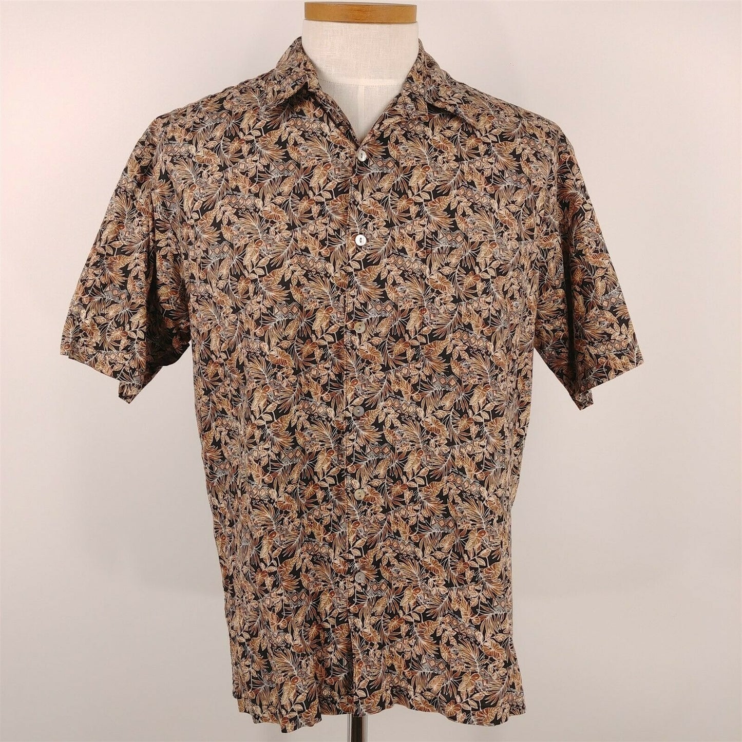Tori Richard Honolulu Hawaiian Short Sleeve Shirt Brown Black Cotton Mens Size M