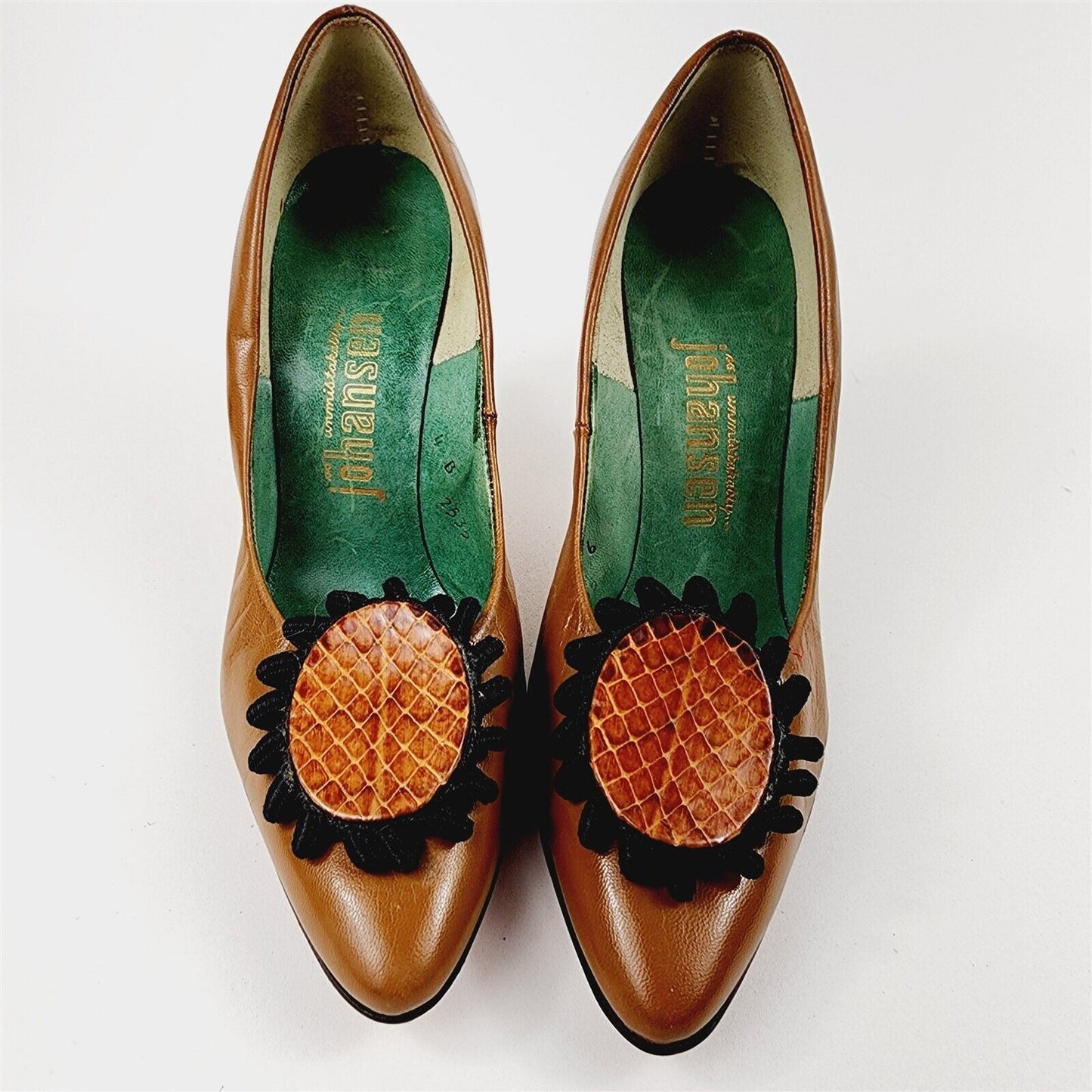 Vtg 1950s/60s So Unbelievably Johansen Brown Snakeskin Leather Heel Womens 4 B