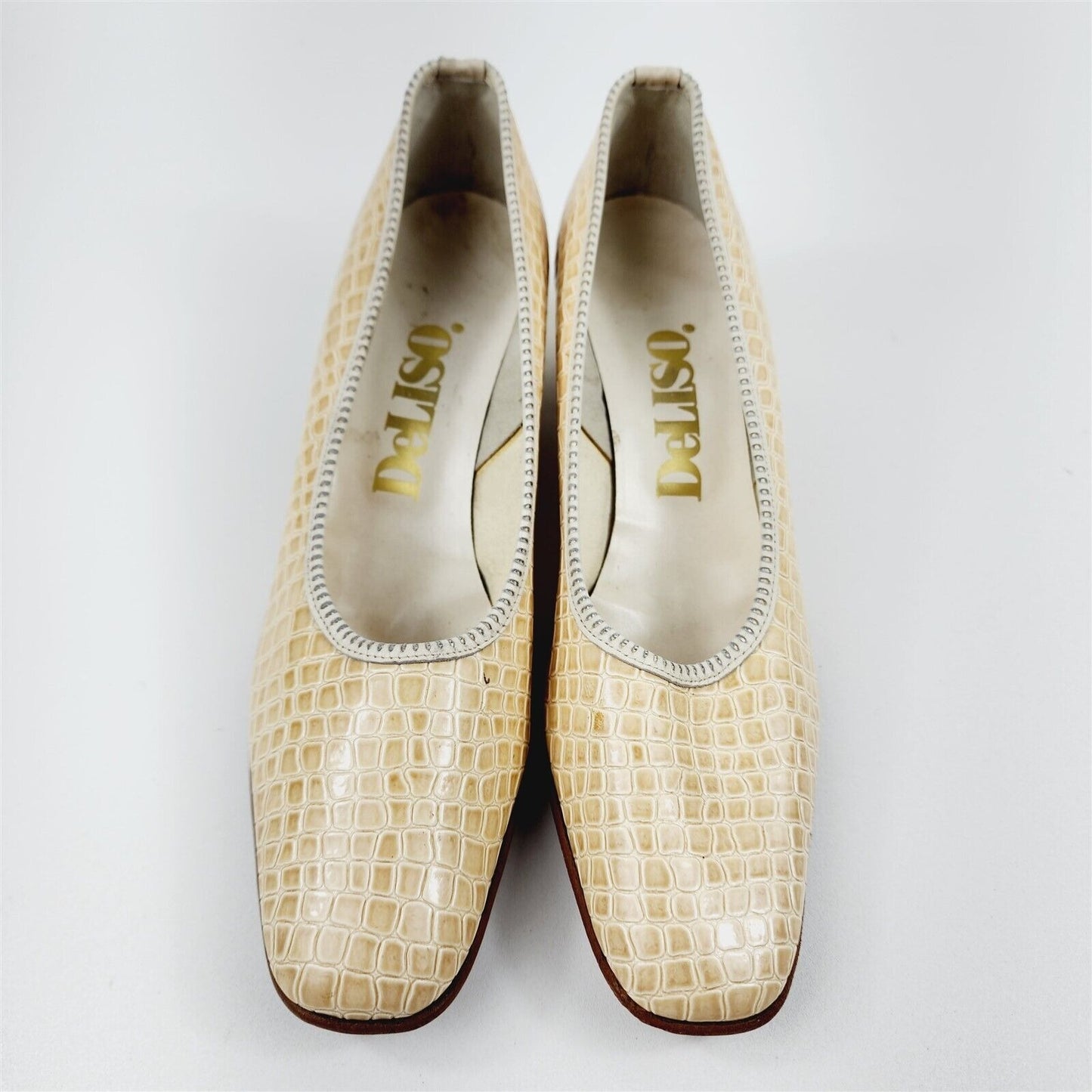Vintage Palter Debs DeLiso Cream Reptile Pumps Heels Shoes Womens Size 8 AA