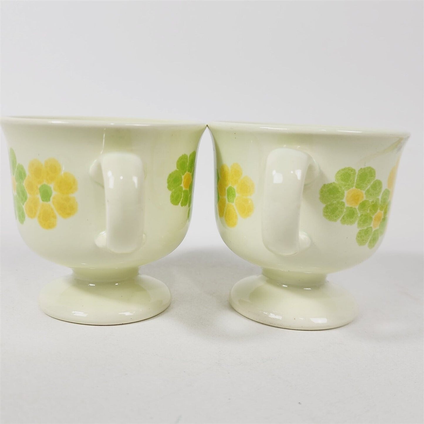 Vtg Franciscan Earthenware Picnic Green Yellow Floral Footed Coffee Mugs Saucer