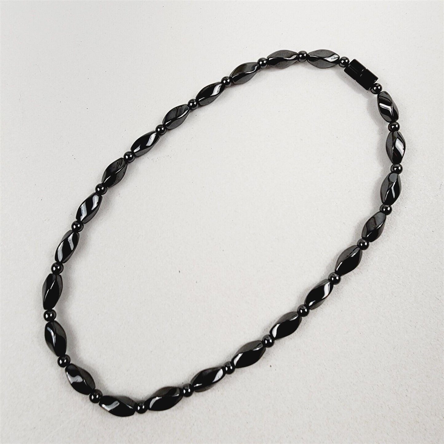 Black Slim Twist Magnetic Beaded Necklace Therapeutic Handmade