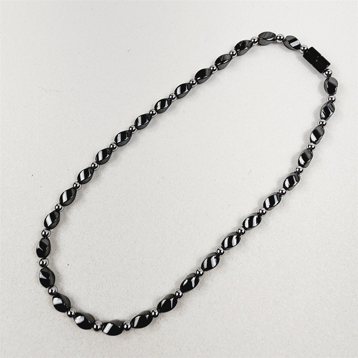 Black & Silver Short Twist Magnetic Beaded Necklace Therapeutic Handmade