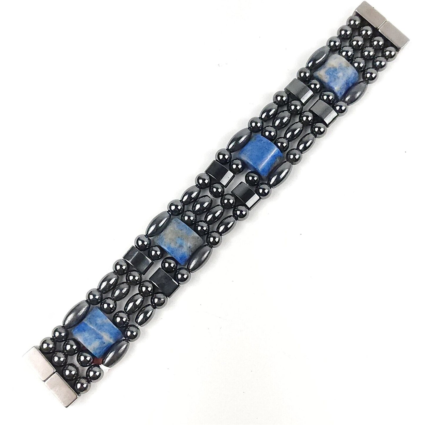 Black & Lapis Lazuli Natural Stone Magnetic Bracelet Therapeutic Quad