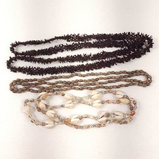 3 Vintage Hawaiian Necklaces Seashells Puka Shells Apple Seeds Woven Nautical