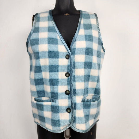 Vintage Sostanza Blue & White Soft Fuzzy Button Front Vest Womens S