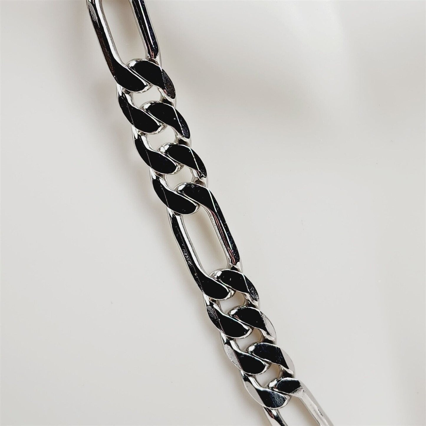 Rhodium Plated Necklace Bevelled Figaro 7.5mm Chain - 18"