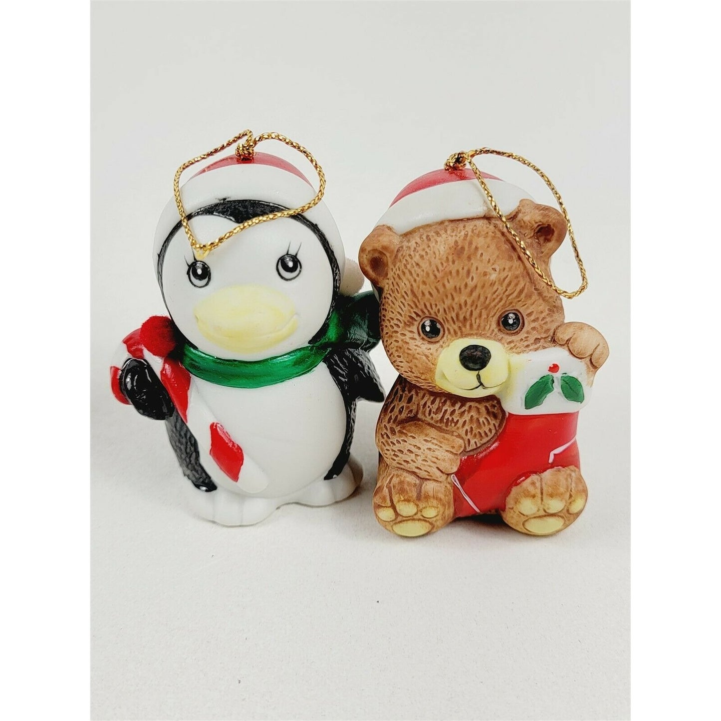 5 Ceramic Mouse Dog Squirrel Bear Penguin Figurine Bell Christmas Ornaments JSNY