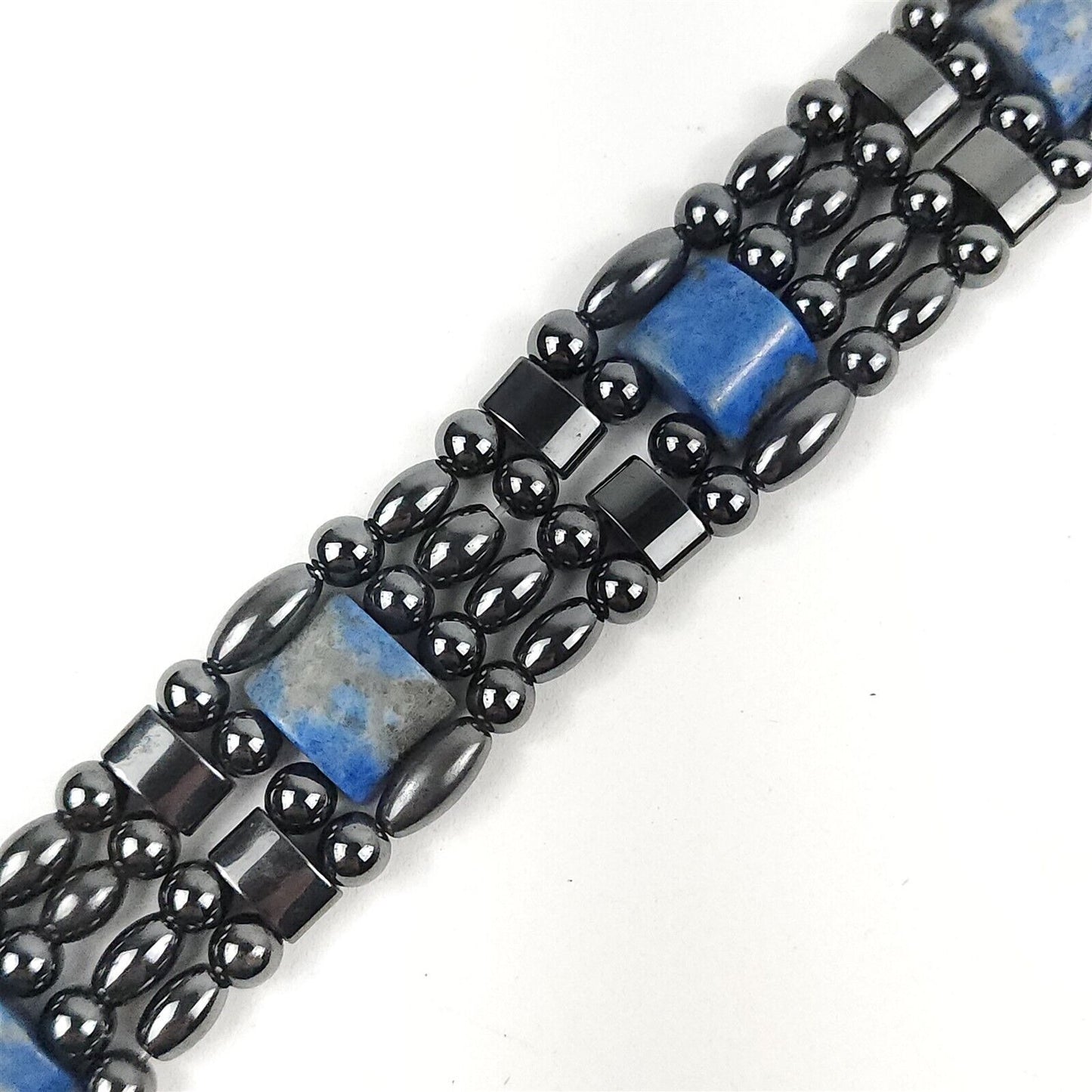 Black & Lapis Lazuli Natural Stone Magnetic Bracelet Therapeutic Quad