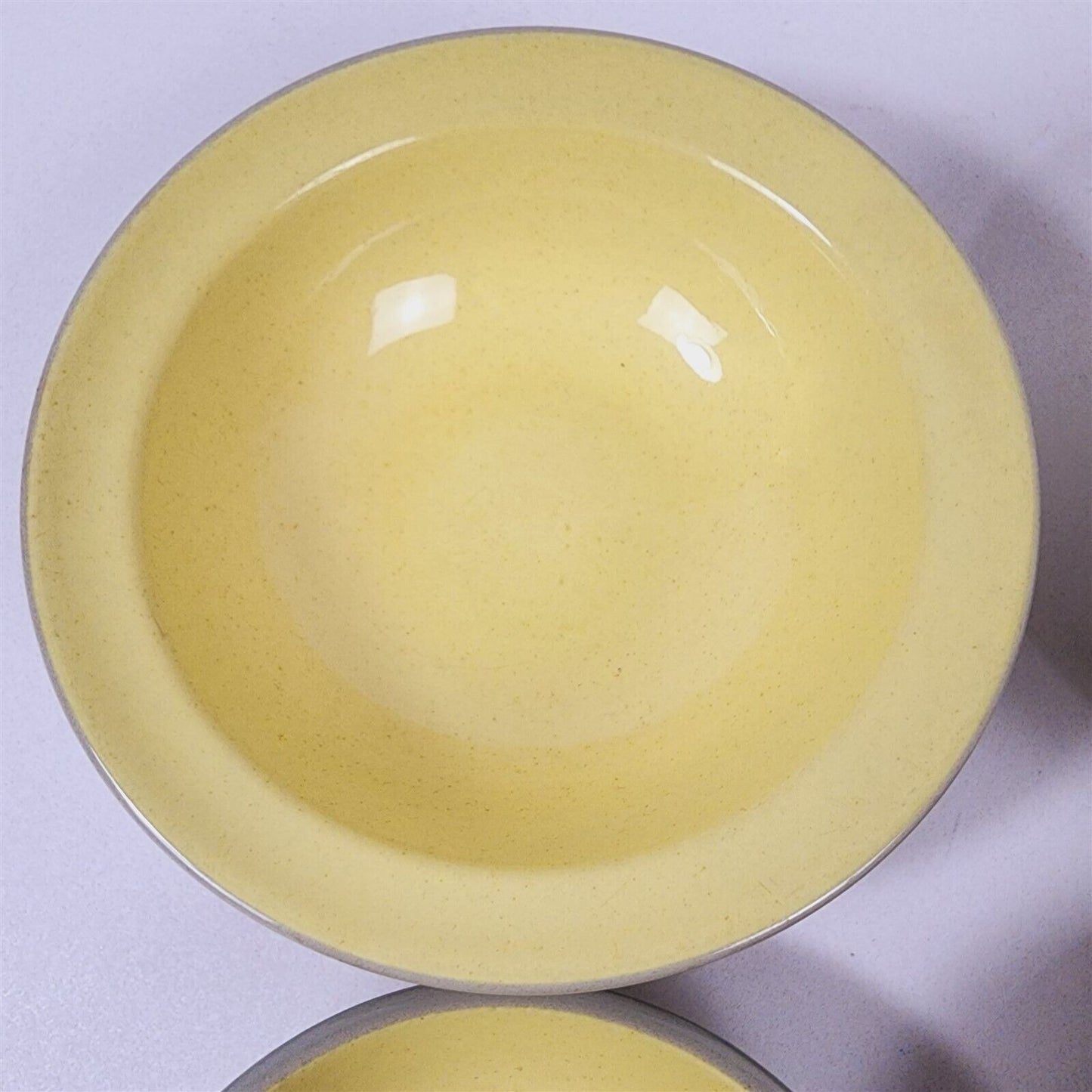 4 Pcs Vintage Harkerware Stoneware Speckled Yellow Gray Cereal Berry Bowl Saucer