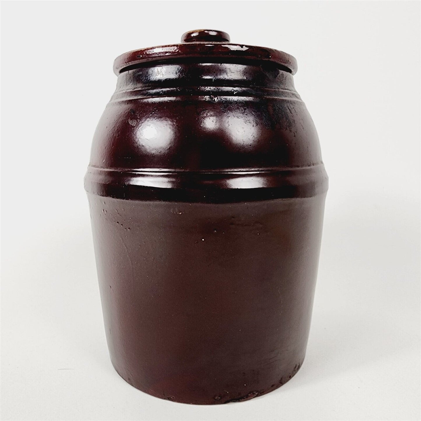Vintage Peoria Pottery Brown Crock w/ Lid - 7 1/2" tall
