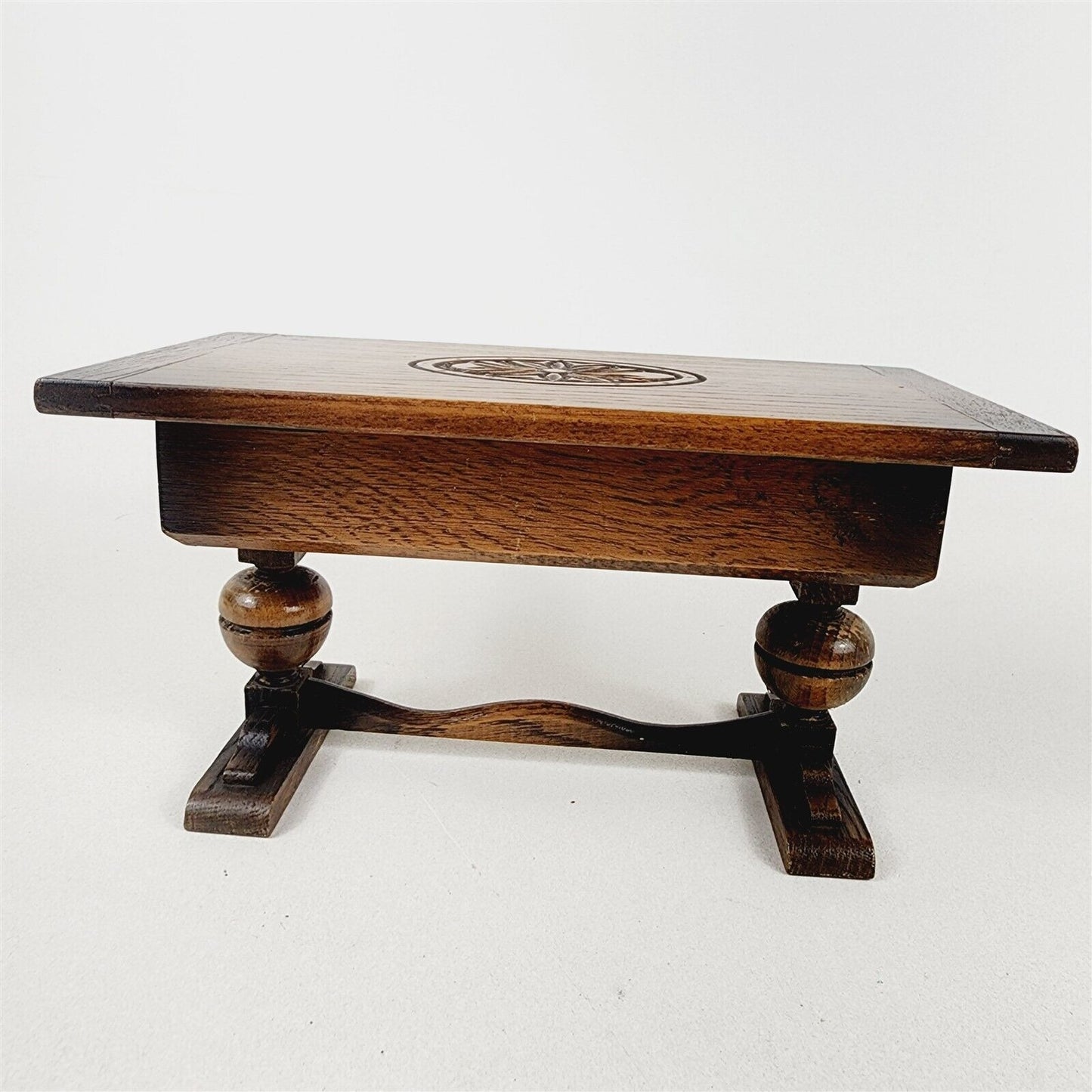 Vtg Wood Oak Table Desk Music Box Carved Top Thorens Switzerland Mini Furniture