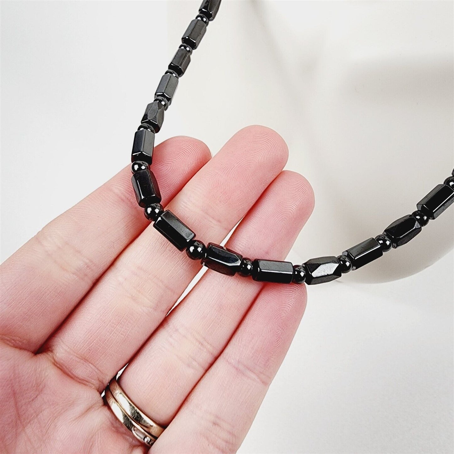 Black Diamond Cut Magnetic Beaded Necklace Therapeutic Handmade