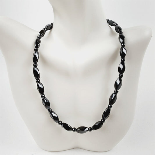 Black Slim Twist Magnetic Beaded Necklace Therapeutic Handmade
