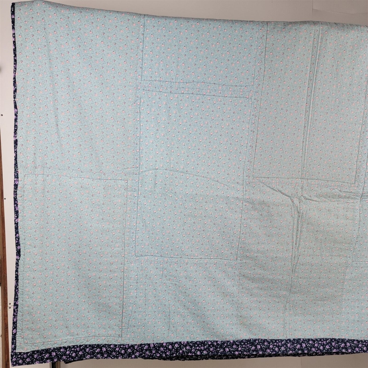 Vintage Quilt Pink Blue Patchwork 1x1 Blocks 81x63 4500+ Squares - Needs Repair