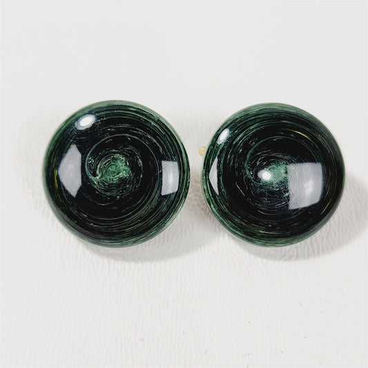 Vintage Dark Green Black Swirl Catalin Bakelite Clip On Earrings