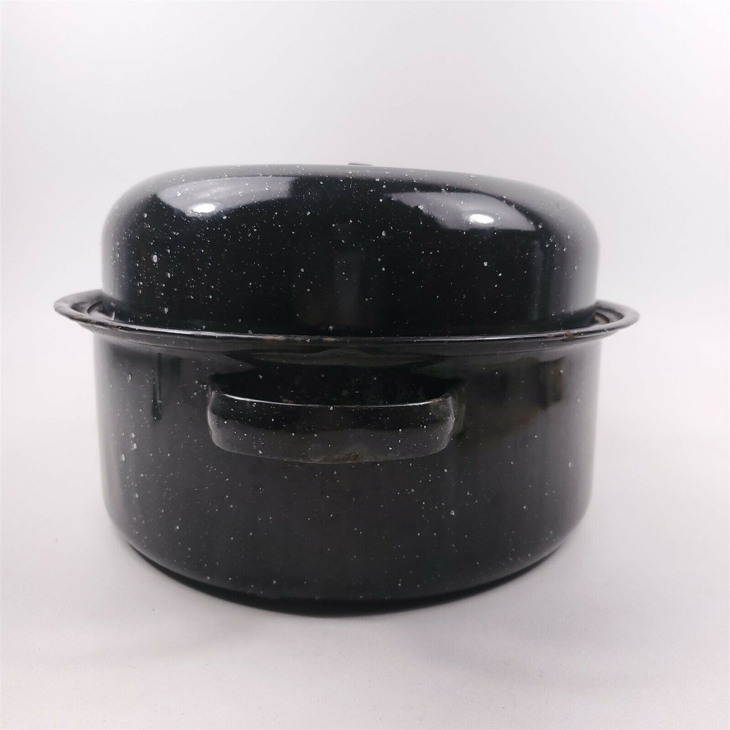 Cookware Vintage Black Speckled Oval Roasting Pan Large Enamelware 16''x12''x7''