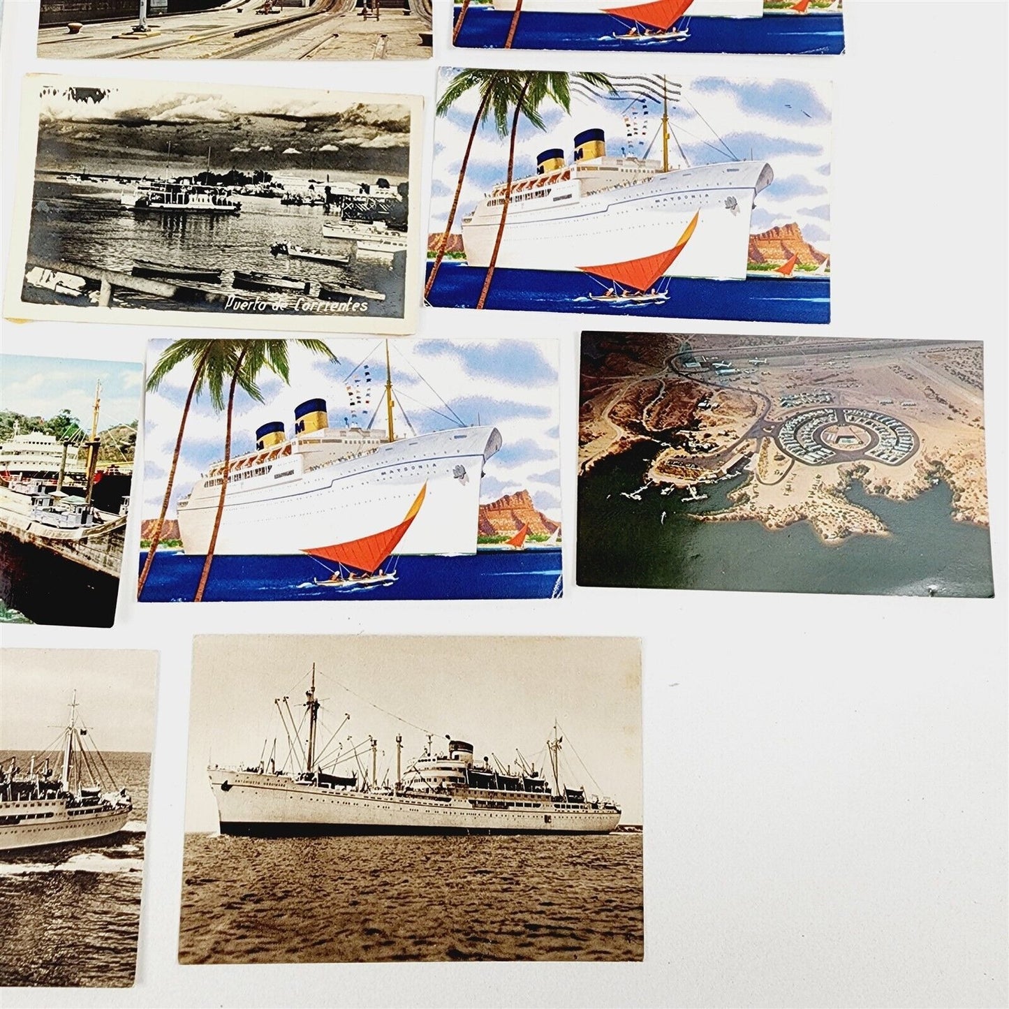 19 Vintage Postcards Trains Boats Sailboats Cruise Ships 1950s pre-1980s