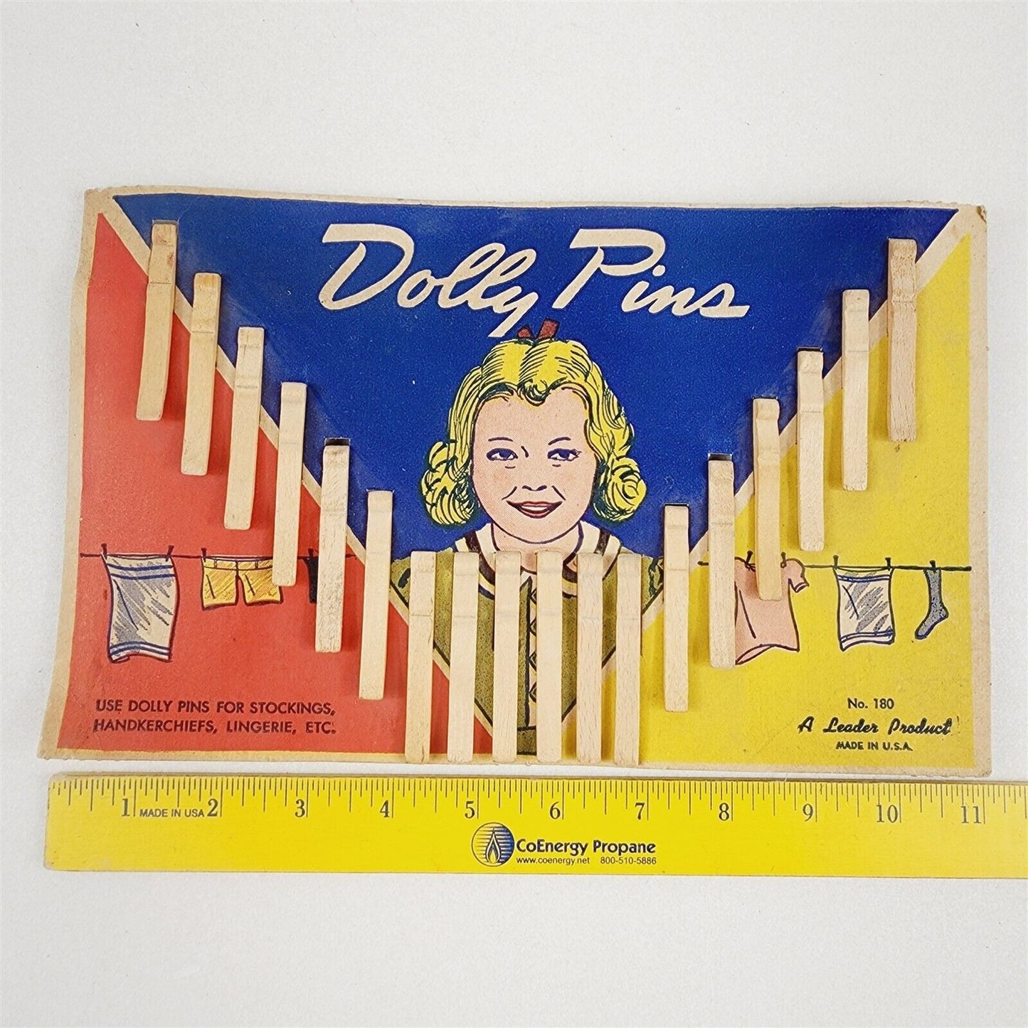 Vintage Dolly Pins 18 Wood Clothes Pins Clothespins Original Card No. 180 - #2