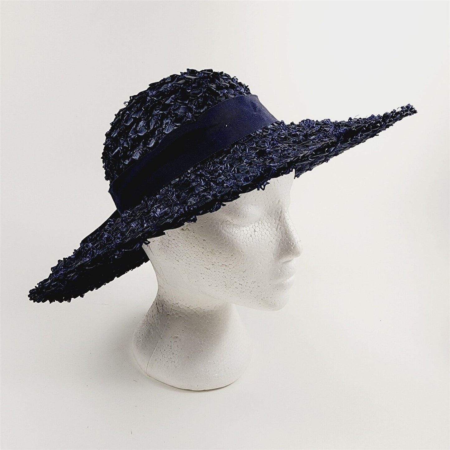 Vintage Beresford Navy Blue Wide Brimmed Womens Hat w/ Ribbon