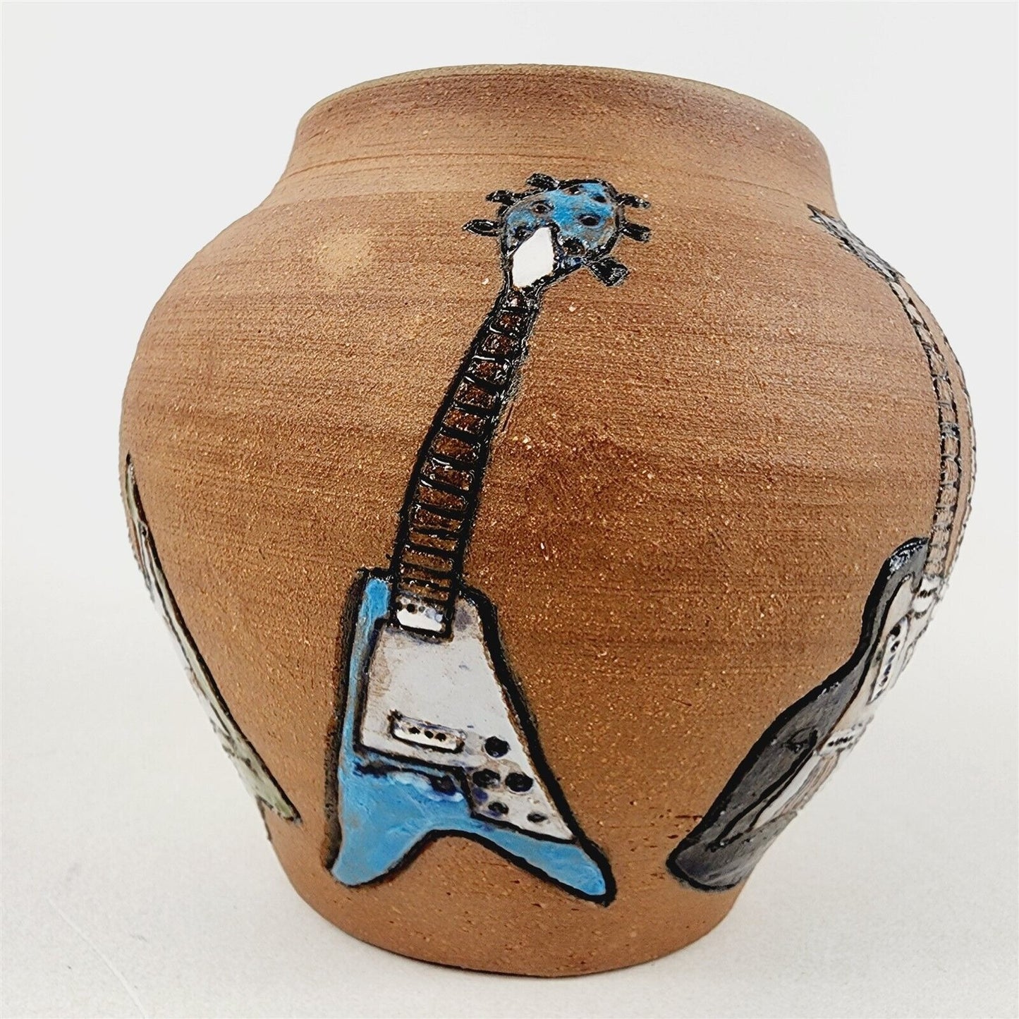 Glen LaFontaine Art Pottery Pot Vase Guitars Rock n Roll 5-21-99 - 5 1/2" tall