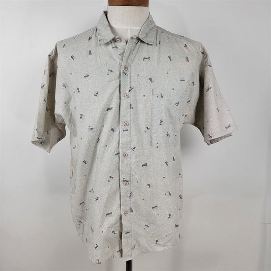 Vintage Frank Gray Retro Print Cotton Button Up Shirt Mens M