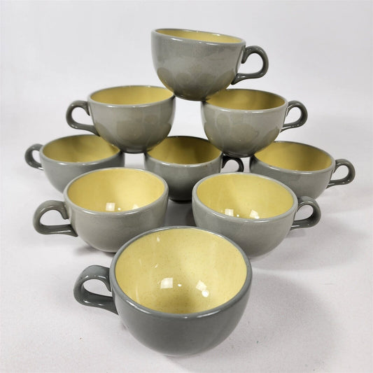 9 Vintage Harkerware Stoneware Speckled Yellow Gray Tea Coffee Cups Mugs