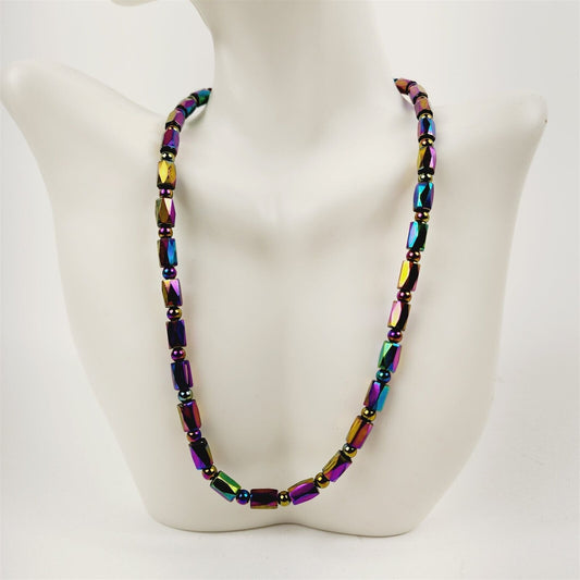 Rainbow Diamond Cut Magnetic Beaded Necklace Therapeutic Handmade