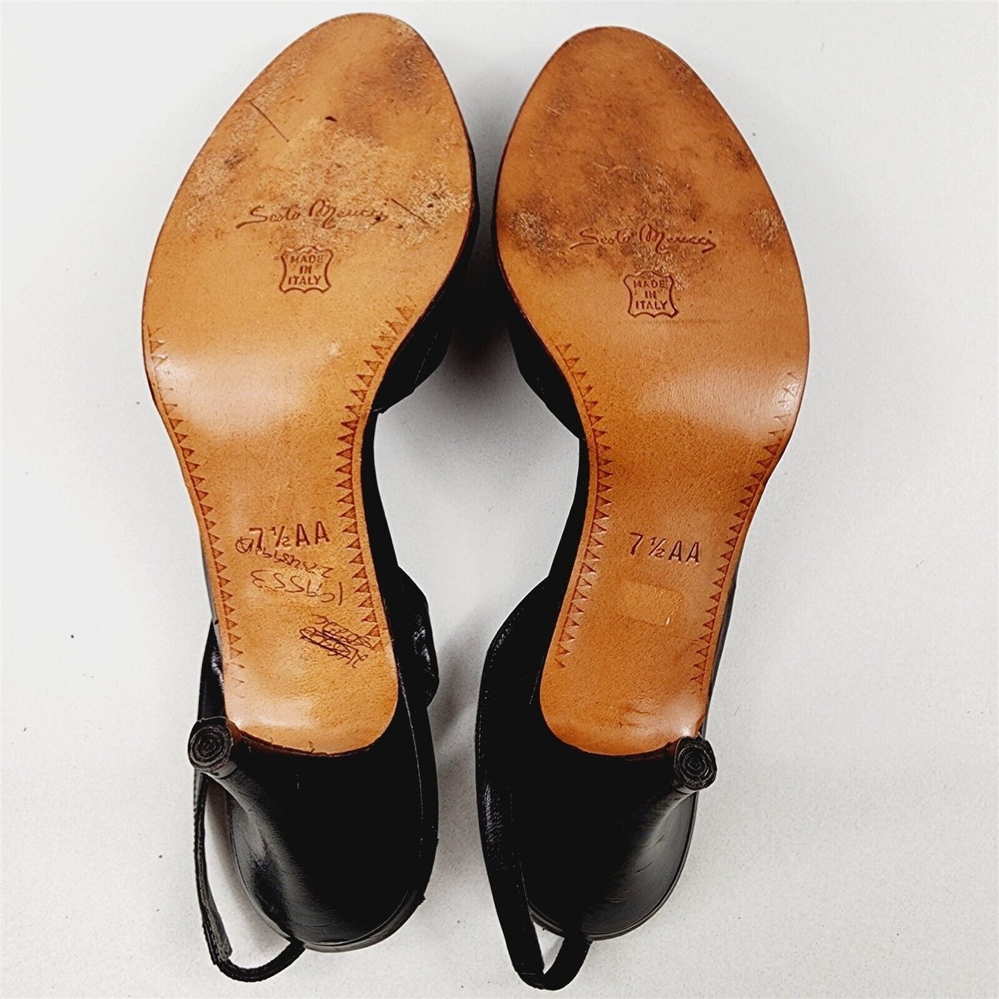 Vintage Sesto Meucci Black Peep Toe Slingback Pumps Heels Shoes Size 7.5 AA